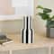 11" White & Black Stripes Round Wide Ceramic Vase